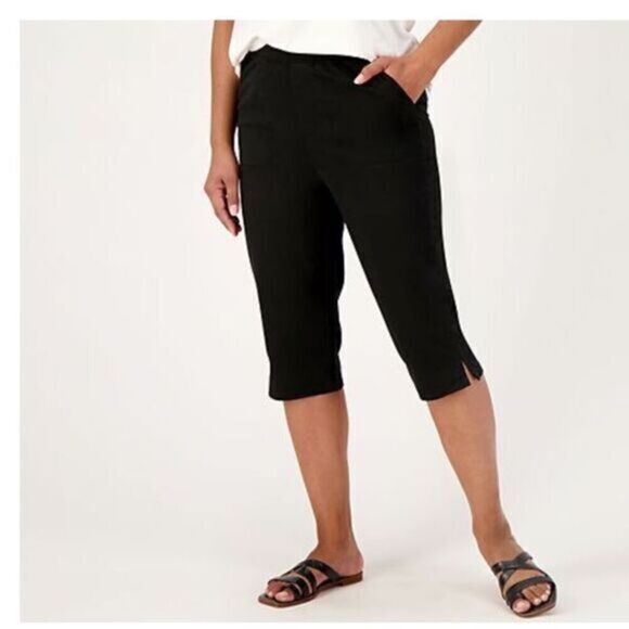 NWT Denim & Co Plus Size Black Twill Regular Fit Elastic Waist Capri Pants - 5X - Picture 1 of 7